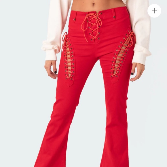 edikted engine red flare jeans - Picture 4 of 5